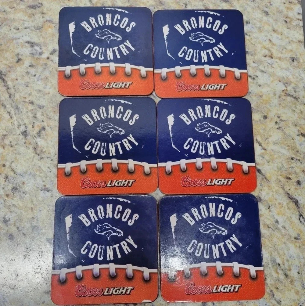 Denver Broncos Country/Coors Light cork backed coasters set of 6